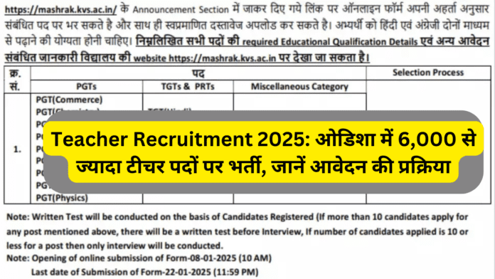 Teacher Recruitment 2025: ओडिशा में 6,000 से ज्यादा टीचर पदों पर भर्ती, जानें आवेदन की प्रक्रिया