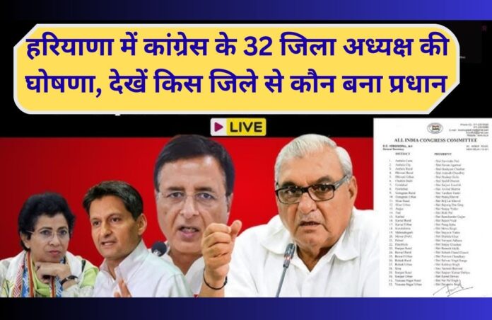 Haryana Congress district head list 32 district heads of Haryana Congress declared, Hooda faction's influence visible