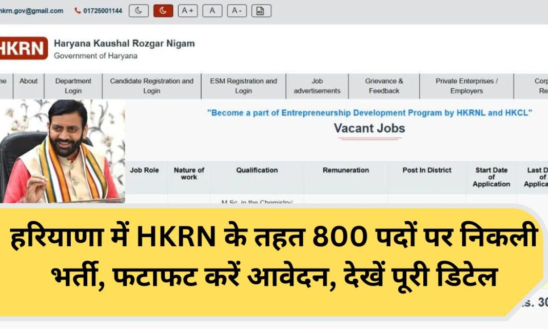 HKRN Job Private company under HKRN in Haryana recruits for 800 posts HKRN Job Private company under HKRN in Haryana recruits for 800 posts