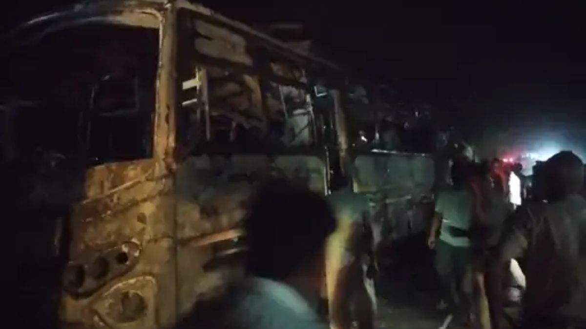Haryana News hansi Private Bus Fire accident Two Dead