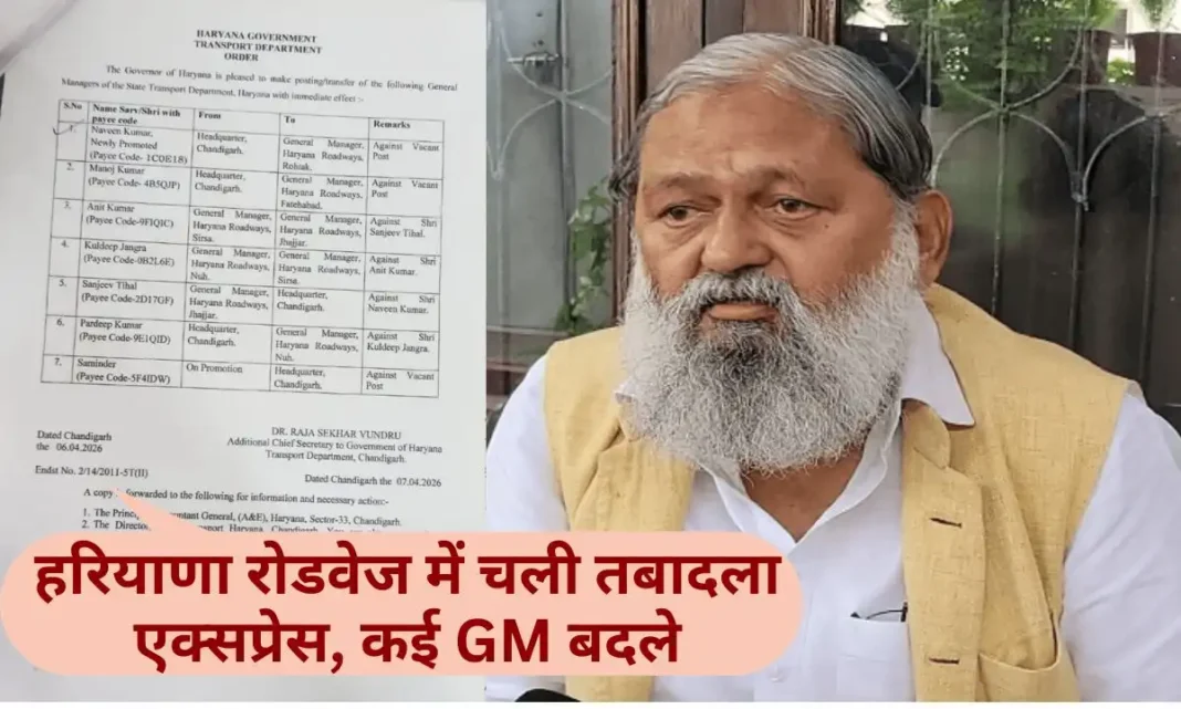 haryana roadways GM transfers list 2026 pdf