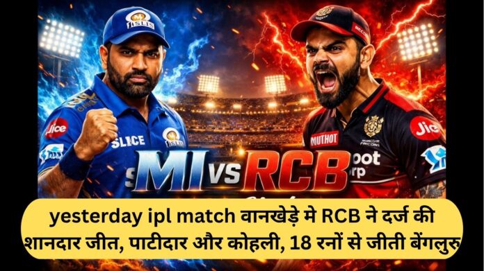 Yesterday's IPL match saw RCB register a resounding win at Wankhede, with Patidar and Kohli leading Bengaluru to an 18-run win.