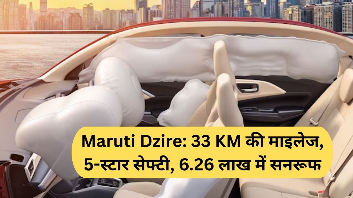 Maruti Dzire: 33 KM की माइलेज, 5-स्टार सेफ्टी, 6.26 लाख में सनरूफ